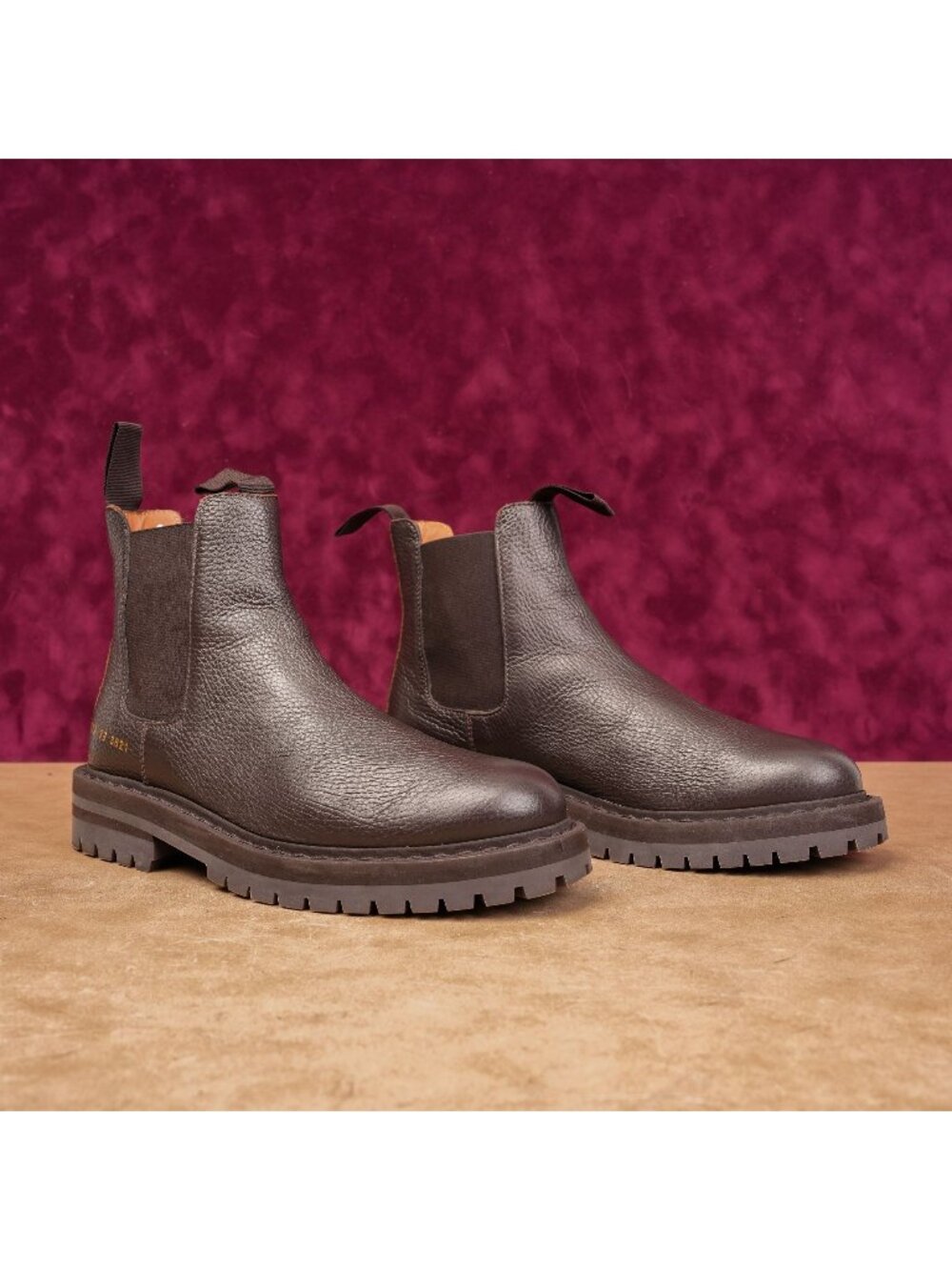 Common Projects Women Brown Leather Chelsea Tab Lug Boots size 8US EUR38